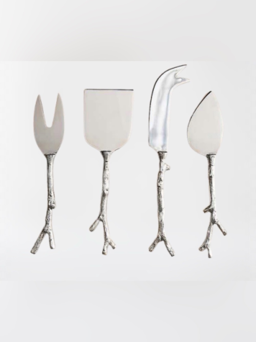 Aphorism Silver Twig Handle 4-Piece Cheese Knife Set